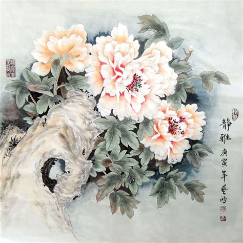 Chinese Peony Painting Bird and peony 2384006, 66cm x 66cm(26〃 x 26〃)