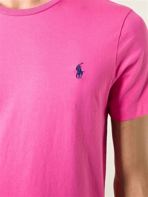 Polo ralph lauren Logo Embroidered T-Shirt in Pink for Men | Lyst