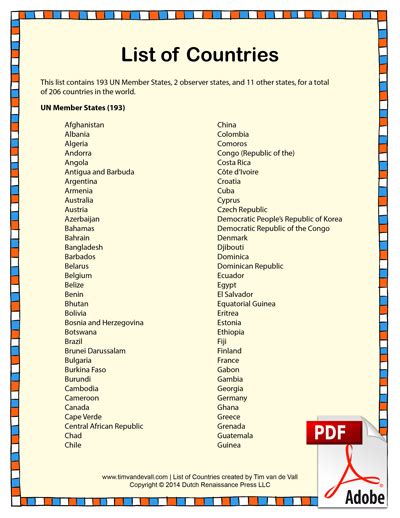 List of Countries PDF for Kids and Students