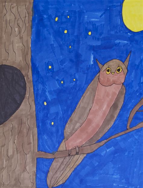 Art Classes for Homeschool Students: Owl with Full Moon