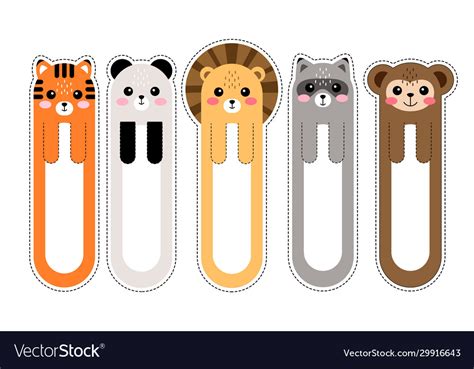 Cartoon kawaii bookmarks with animals Royalty Free Vector