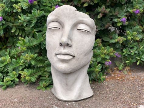 Garden Face Plaque for Home or Garden, Smiling Female Stone Garden Sculpture, Garden Smile ...