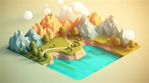 3d Illustration Of Low Poly Landscapes Background, 3d Modern Art ...