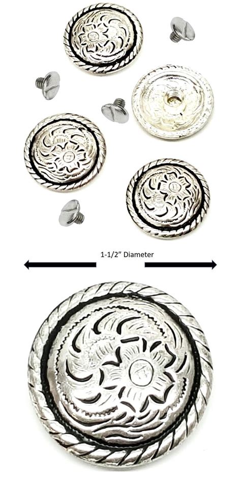 Conchos 159019: 4 Pack Set, 1-1 2 Antiqued Silver Western Saddle Bright Concho With 1 4 Screw ...