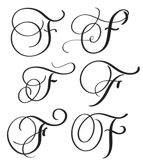 set of art calligraphy letter F with flourish of vintage decorative ...