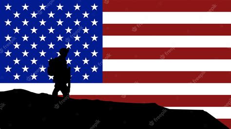 Premium Vector | Soldier silhouette on american flag background stock ...