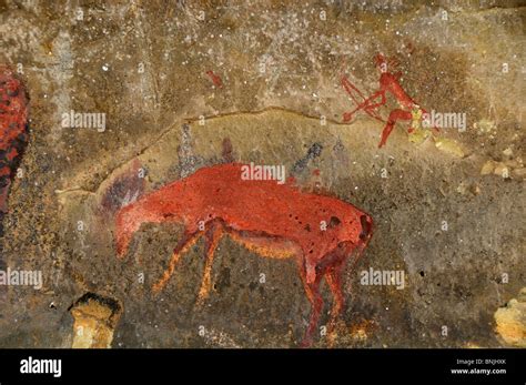 Rock Art San Bushman rock paintings Kamberg Nature Reserve Drakensberg Mountains Kwazulu Natal ...