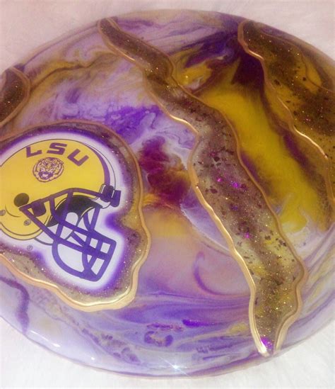 LSU Art Luxury Sports Fan Art LSU Epoxy Wall Art Crushed Glass Gem Embellishments Geode Wall Art ...