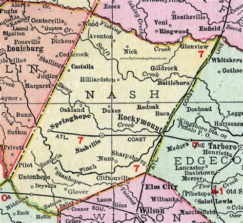 Nash County, North Carolina, 1911, Map, Rand McNally, Nashville, Spring ...