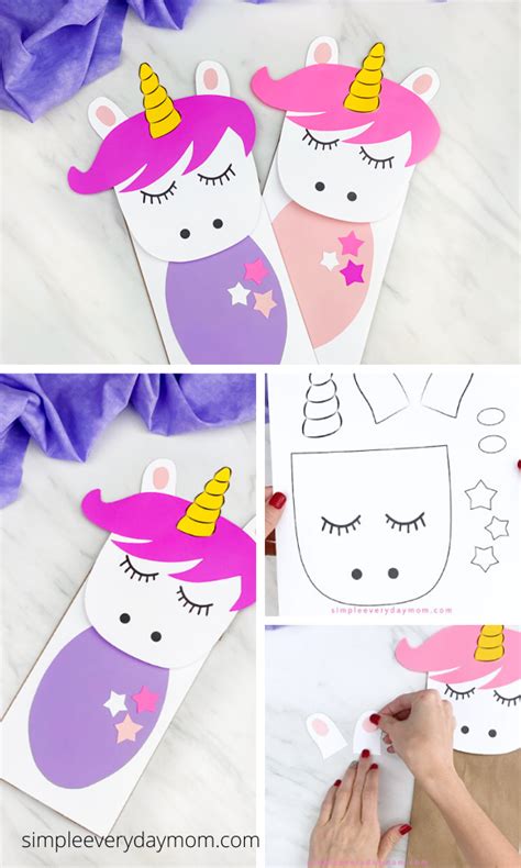 Unicorn paper bag puppet craft for kids free template – Artofit