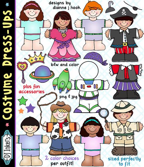 Fun printable costumes for your paper doll Dress Up Kids -DJ Inkers