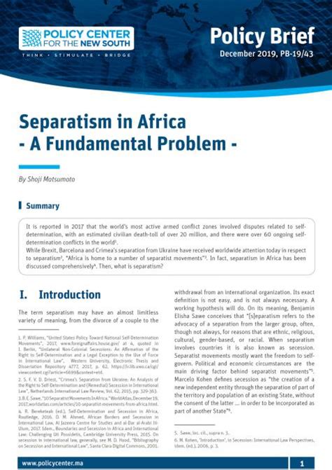 Separatism in Africa - A Fundamental Problem