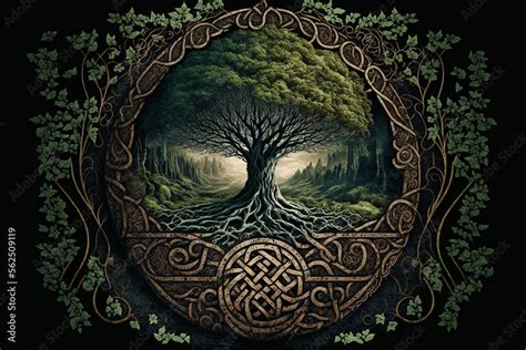 Celtic ancient forest. Sacred forest of the druids. AI generation Stock Illustration | Adobe Stock