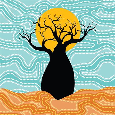 Boab (Baobab) Tree Vector Painting Aboriginal Dot Art Vector Background Wall Mural, Textures ...