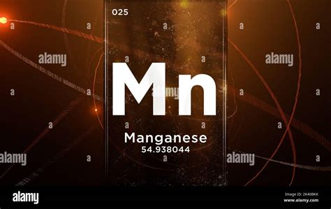 Manganese (Mn) symbol chemical element of the periodic table, 3D animation on atom design ...