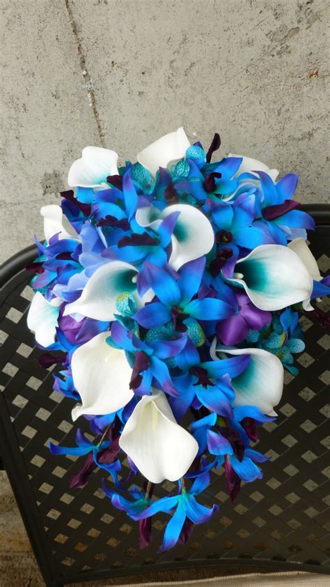 Purple Teal Blue Bridal Bouquet Purple Blue Orchids - Etsy