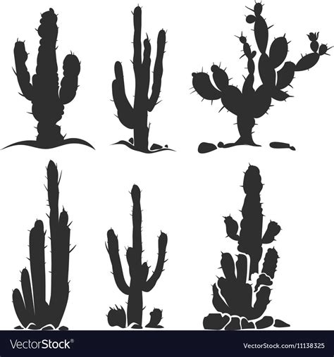 Desert cactus silhouette plants isolated on Vector Image