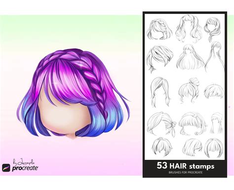 Hair Stamps Procreate Brushes Chibi Hair Brushes Straight - Etsy