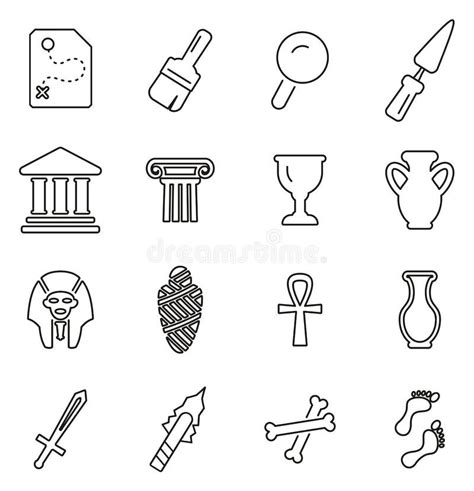 Archaeology Artifacts & Equipment Icons Thin Line Vector Illustration Set Stock Vector ...