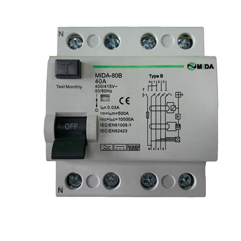 40A 63A 100A 4P B Type RCD RCCB Circuit Breaker - Shanghai Mida EV Power Co.,Ltd.