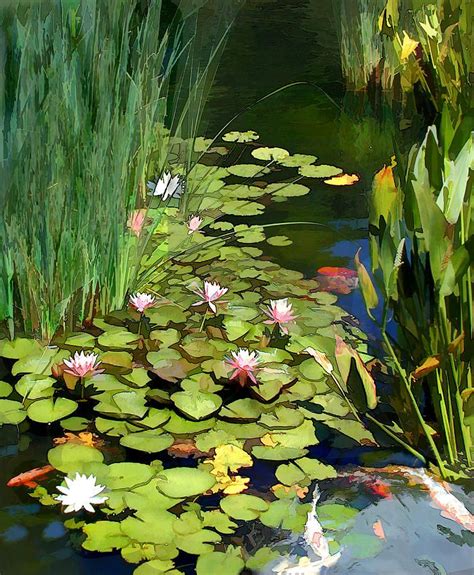 Pond painting, Water lilies, Water lily pond