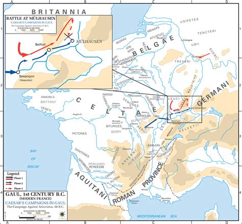 Map of Caesar's Campaign in Gaul 58 BC