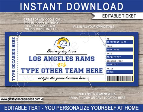 Los Angeles Rams Game Ticket Gift Voucher | Printable Surprise Football ...