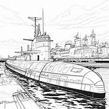 Premium AI Image  Childrens colouring book navy Submarines Thick Lines sketch template