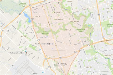 Rexdale neighbourhood Toronto map - Map of Rexdale neighbourhood ...