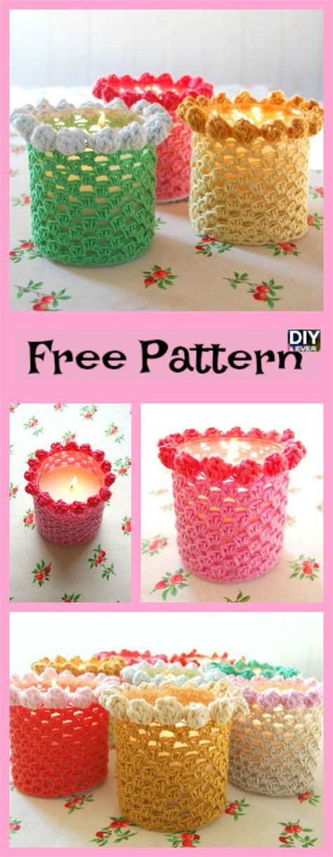 Bobbled Crochet Candle Holder Cover - Free Pattern - DIY 4 EVER