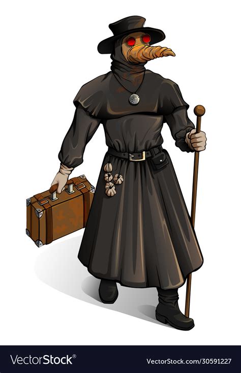 Medieval doctor in protective suit walks Vector Image