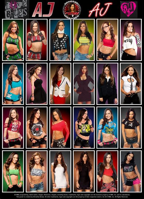 WWE AJ Lee Poster featuring her various looks & ring gear throughout ...