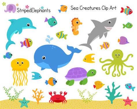 Sea Creatures Clip Art Under the Sea Clipart Ocean Animals Clip Art Instant Download Commercial ...