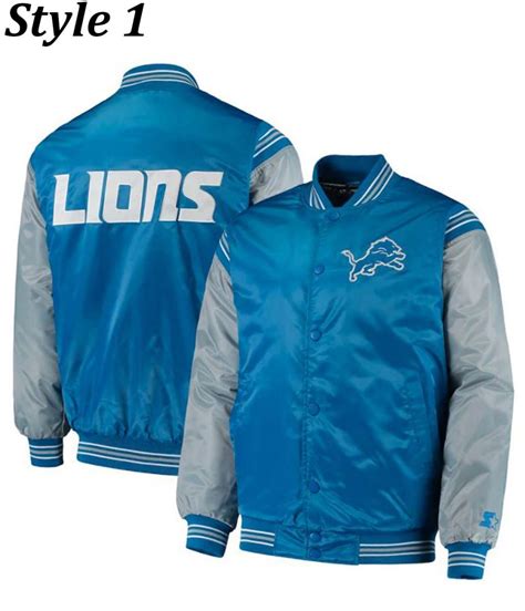 Varsity Starter Blue and Grey Detroit Lions Satin Jacket - Jackets Masters