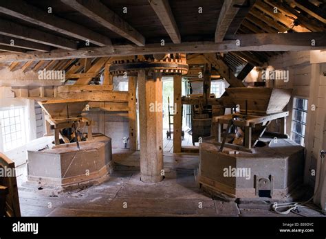 UK Cheshire Stretton medieval mill interior water powered grinding ...