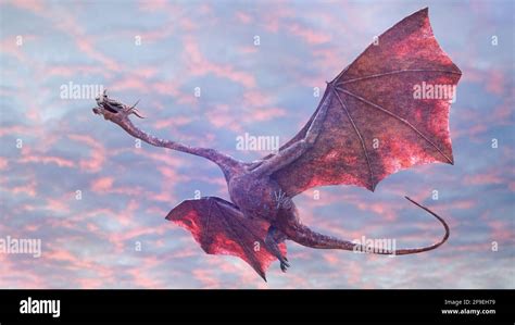 beautiful dragon, fairy tale creature flying in the sky (3d fantasy ...