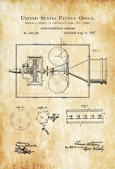 1897 Thomas Edison MOTION PICTURE CAMERA PATENT Print READY TO FRAME!!!!! Collectibles & Art ...