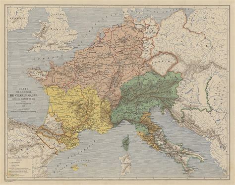 Vintage Carolingian Empire Map 1876 Drawing by Adam Shaw