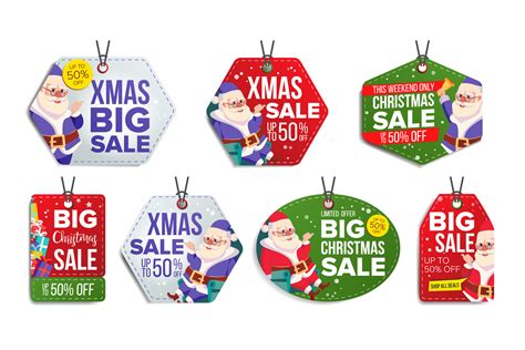 Christmas Theme Sale Tags Vector. Snowflakes Flat. Paper Hanging ...