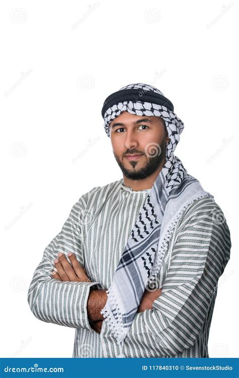 Uomo Arabo Palestinese in Costume Tradizionale Che Sta Con Le Sue Mani Piegate Fotografia Stock ...