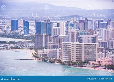 Aerial View of Waikiki Beach and Buildings Stock Image - Image of overcast, honolulu: 139221943