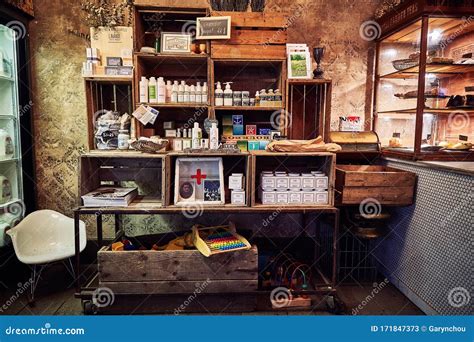 Rustic Merchandise Display Inside a Stylish Cafe with Products on Display Editorial Stock Photo ...