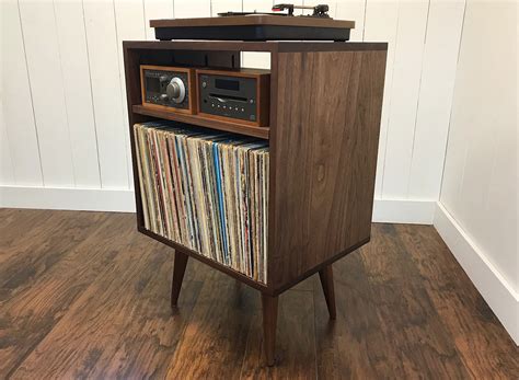 Solid walnut stereo and turntable console with album storage. - Scott Cassin Furniture