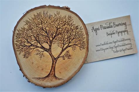 Natural Wood slice with tree decoration free hand pyrography | Etsy in 2021 | Wood slices ...