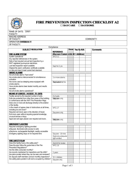 Fire Prevention Inspection Checklist printable pdf download