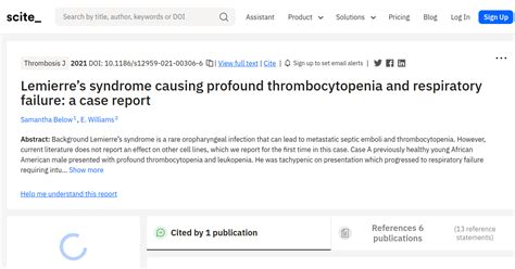 [citation report] Lemierre’s syndrome causing profound thrombocytopenia and respiratory failure ...