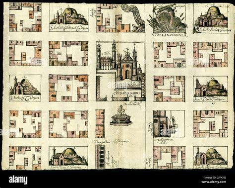 Antique pictorial map ca.1581 of Cholula in the state of Puebla, Mexico Stock Photo - Alamy