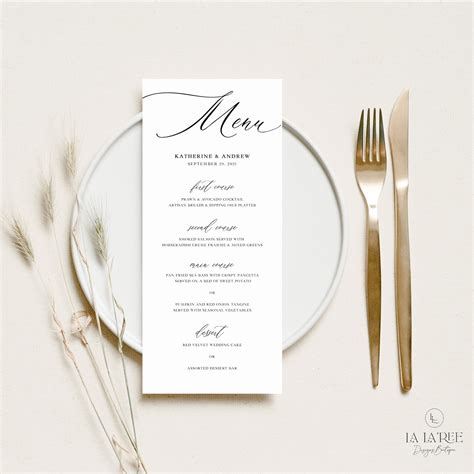 Elegant Wedding Menu Template Modern Menu Printable Wedding Menu Card Editable Template ...