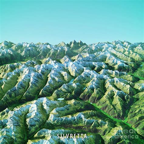 Silvretta Alps Topographic Map 3D View From North Color #1 Digital Art ...