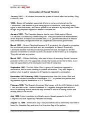 Hawaii Annexation Timeline.pdf - Annexation of Hawaii Timeline January 1891 - Lili'uokalani ...